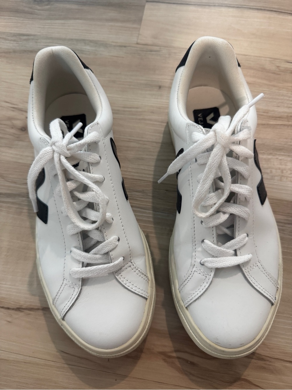 Veja White Leather Low-Top Sneakers with Black V Logo